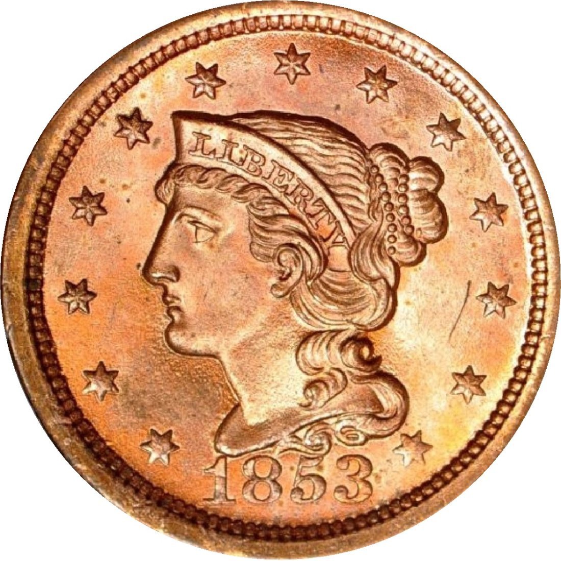 1853-1c-Braided-Hair-Large-Cent-#5